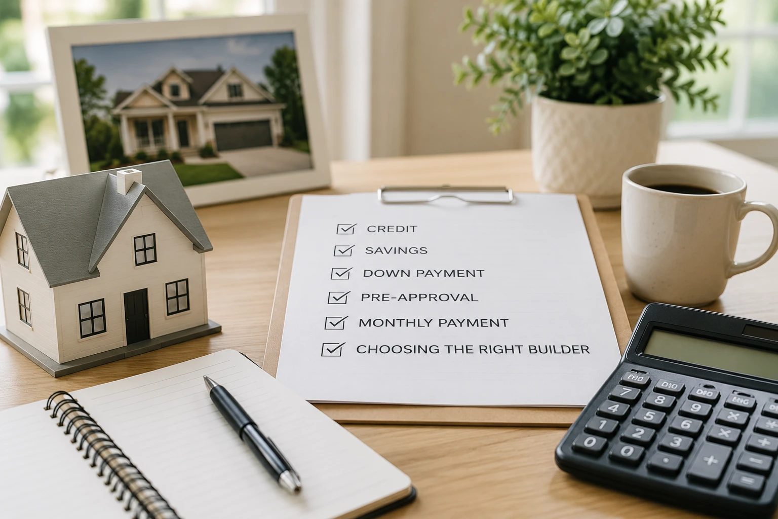 A homebuyer readiness checklist: credit, savings, down payment, pre-approval, monthly payment, and choosing the right builder